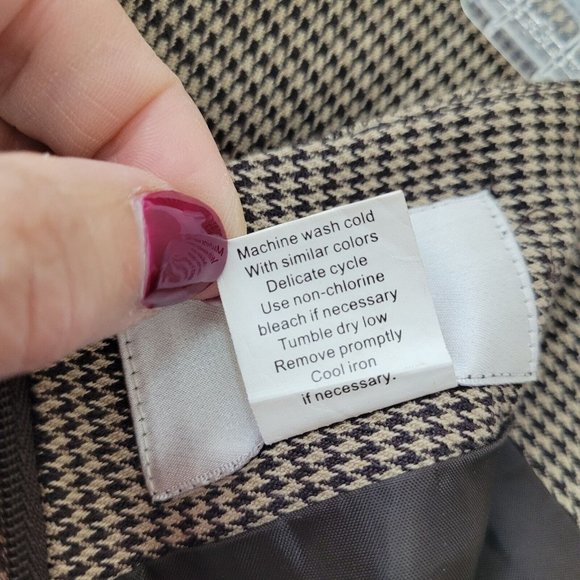 Versailles Skirt Womens 10 Houndstooth Brown/Camel‎ Pleat Hem Lined Back Zip New - Picture 6 of 11